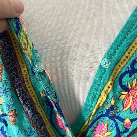 Bloomchic Floral V-Neck Wrap Top Multicolor Teal/Pink Belt  SZ US 22/24 1X/2X - Picture 6 of 12